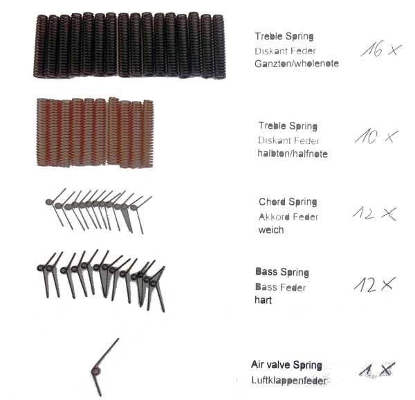 Spring-Assortment for treble-, bass and airvalves 